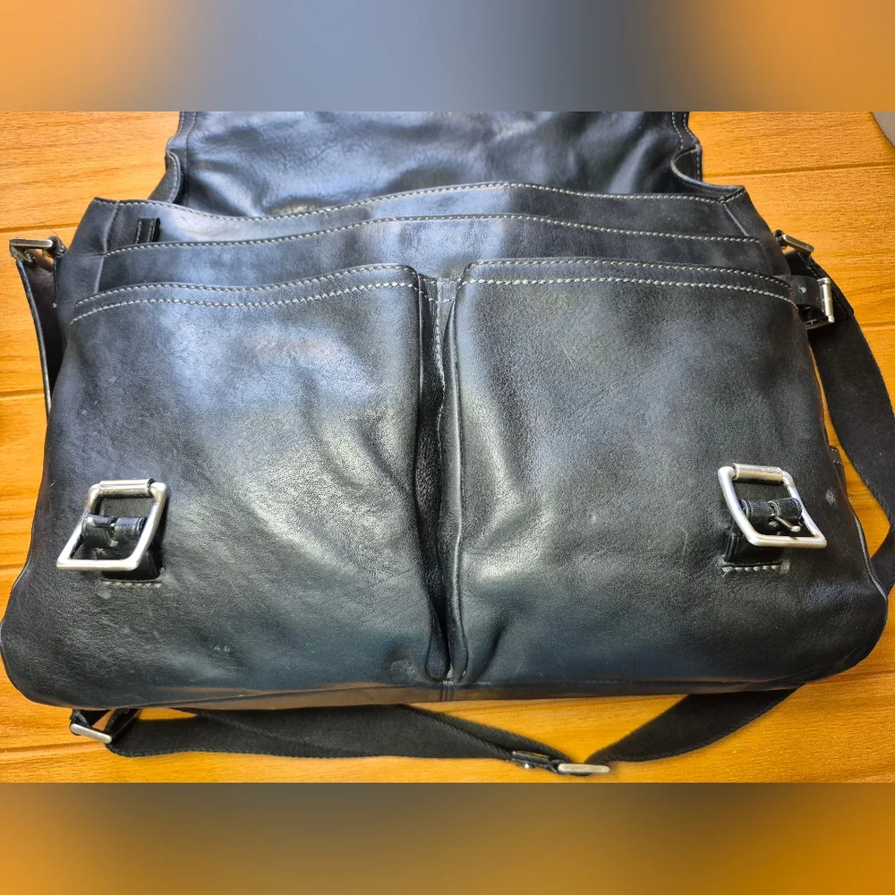 Vintage Coach Black‎ Flatiron II Pebbled Leather Messenger Bag D04S-5747 - Picture 9 of 15